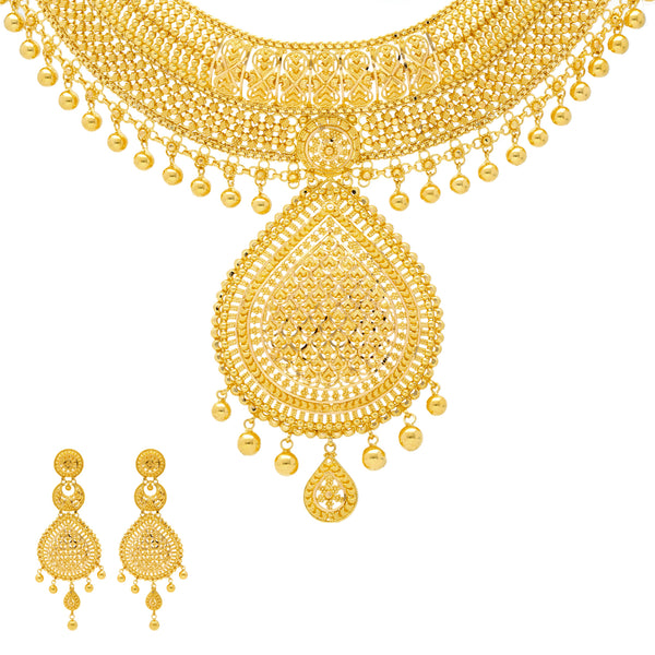 22K Yellow Gold Beaded Jewelry Set (118.1gm) | 
This traditional style 22 karat yellow gold jewelry set has beautiful beading and craftsmanship....