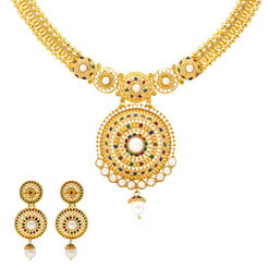 22K Gold Meenakari & Pearl Jewelry Set (72.6gm)