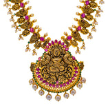 22K Yellow Gold Laxmi Necklace (101.3gm) | 
Add this vibrant 22k yellow gold Laxmi necklace to your favorite traditional, bridal, or formal ...