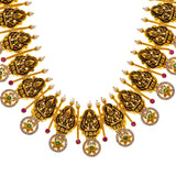 22K Yellow Gold & Gemstone Temple Necklace (110.2gm) | 
This 22k yellow gold necklace from Virani radiants elegance and luxury. The rich assortment of e...