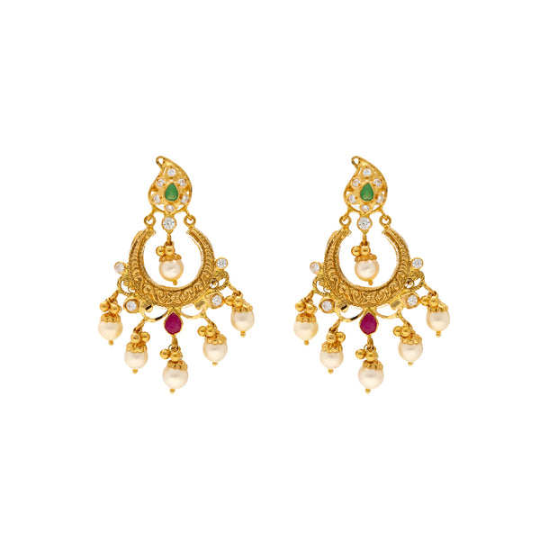 22K Yellow Gold Temple Jewelry Set with Gems & Pearls (69.5 grams) | 
Adorn yourself with this beautiful 22k yellow gold temple jewelry set when you're ready to be ma...