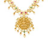 22K Yellow Gold Temple Jewelry Set with Gems & Pearls (69.5 grams) | 
Adorn yourself with this beautiful 22k yellow gold temple jewelry set when you're ready to be ma...