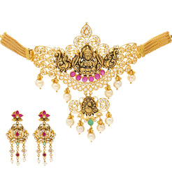 22k Yellow Gold Laxmi Temple Jewelry Set (55.5gm)