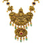 22K Antique Gold Goddess Laxmi Necklace w. Gems & Pearls (83.2 grams)