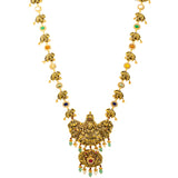 22K Antique Gold Goddess Laxmi Necklace w. Gems & Pearls (83.2 grams) | Pair this unique antique gold Laxmi necklace with your favorite traditional or cultural attire fo...