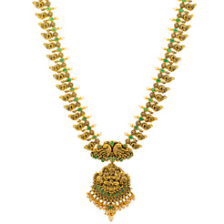 22K Antique Gold, Emerald, & Pearl Goddess Laxmi Necklace (90.3 grams)