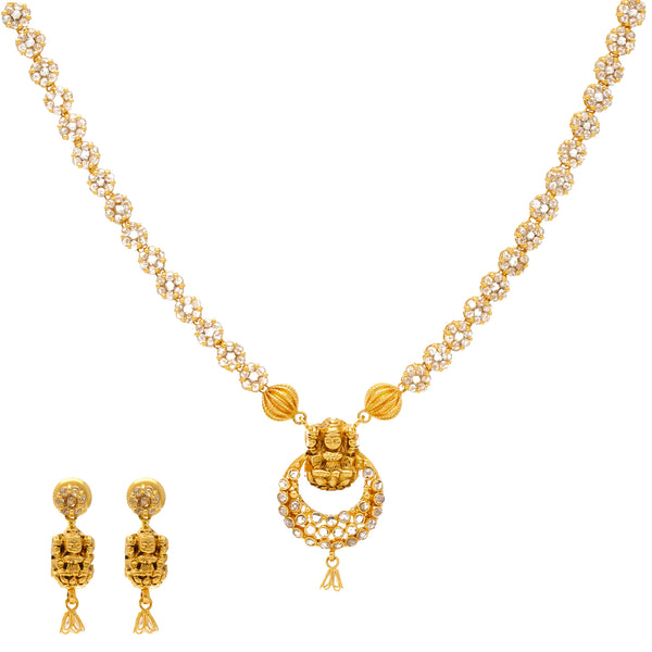 22K Yellow Gold Laxmi Jewelry Set with Uncut Diamonds |  Add a shimmering layer of cultural elegance to any tradition look with this stunning 22k Yellow ...