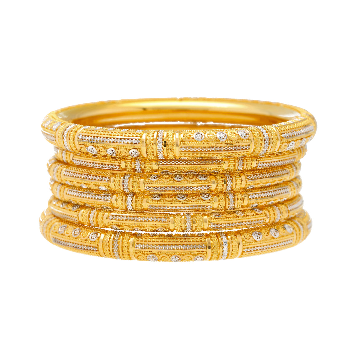 22K Yellow & White Gold Bangle Set of 6 (111gm)