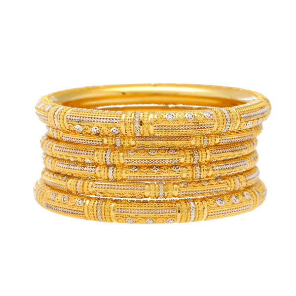 22K Yellow & White Gold Bangle Set of 6 (111gm) | 
These 22k yellow and white gold bangles have a glamorous look and appeal that is perfect for for...