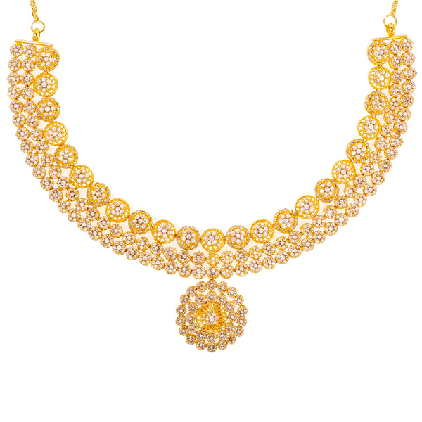 22K Yellow Gold Uncut Diamond Jewelry Set (78.6 grams) | Shimmer and shine with elegant beauty when you adorn your neck and ears with this 22 karat yellow...