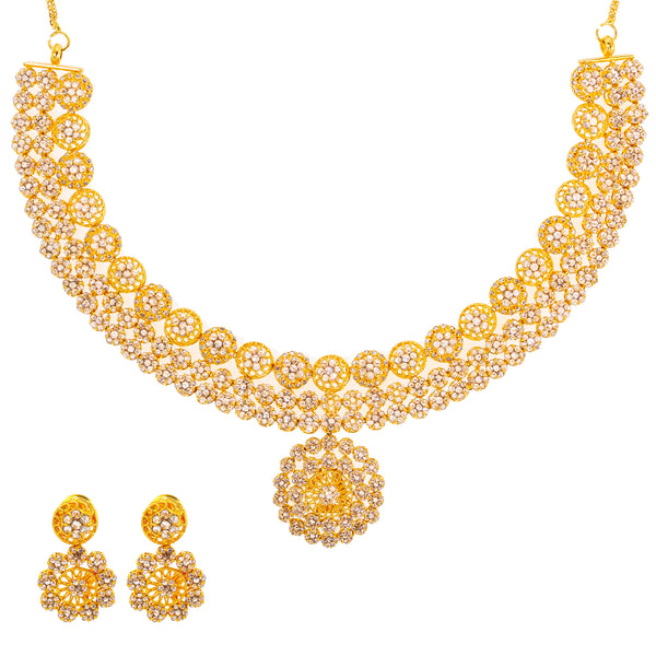 22K Yellow Gold Uncut Diamond Jewelry Set (78.6 grams) | Shimmer and shine with elegant beauty when you adorn your neck and ears with this 22 karat yellow...