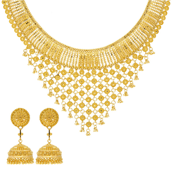 22K Yellow Gold V-Shaped Necklace Set (89.9gm) | What better way to accentuate your bridal, formal, or traditional attire than with this gorgeous ...