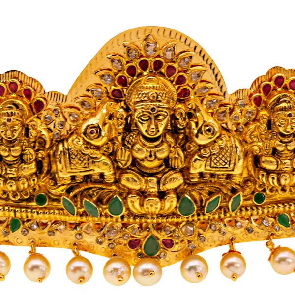 22K Yellow Gold Laxmi Vaddanam Belt (214gm) | 
Transform any look with this radiant 22k yellow gold vaddanam belt decorated with precious gemst...