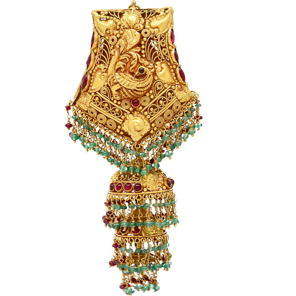 22K Gold Double-Sided Goddess Lakshmi Pendant (49.2gm) | 
This magnificent 22k Indian gold pendant features a beautiful depiction of Goddess Lakshmi adorn...