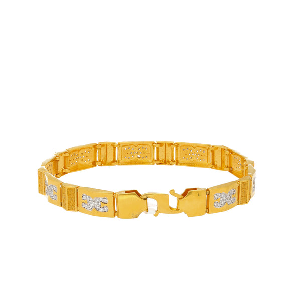 22K Gold & CZ Link Bracelet For Men (35gm) | 
This cool 22k yellow gold and cubic zirconia bracelet for men will add a debonair look and feel ...