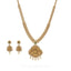 Temple 34.92CT Uncut Diamond Laxmi Necklace and Earrings Set W/ Centered Emerald Gem