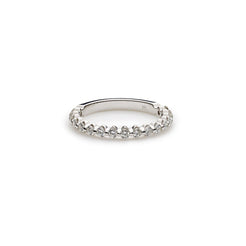 An image showing the diamond band of a 14K white gold wedding ring from Virani Jewelers.