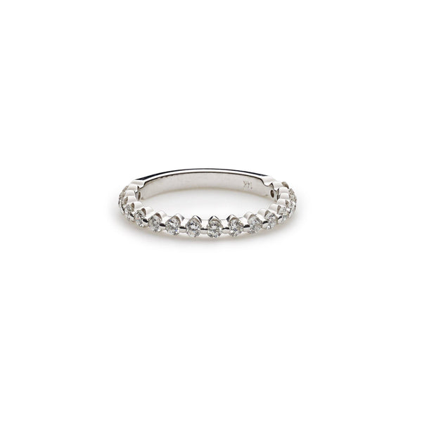 An image showing the diamond band of a 14K white gold wedding ring from Virani Jewelers. | On your wedding day, every piece of jewelry must be perfect, and nothing says perfection quite li...