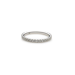 An image of a thin 14K white gold wedding ring from Virani Jewelers.