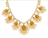 22K Yellow Gold Guttapusalu Necklace & Earrings Set W/ Rubies, Emeralds, CZ Gems, Cluster Pearls & Laxmi Accents - Virani Jewelers | Stand out with elegance in the 22K yellow gold Guttapusalu necklace and earrings set from Virani ...