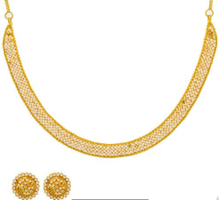 22K Yellow Gold Necklace & Earrings Set W/ CZ Polki - Virani Jewelers