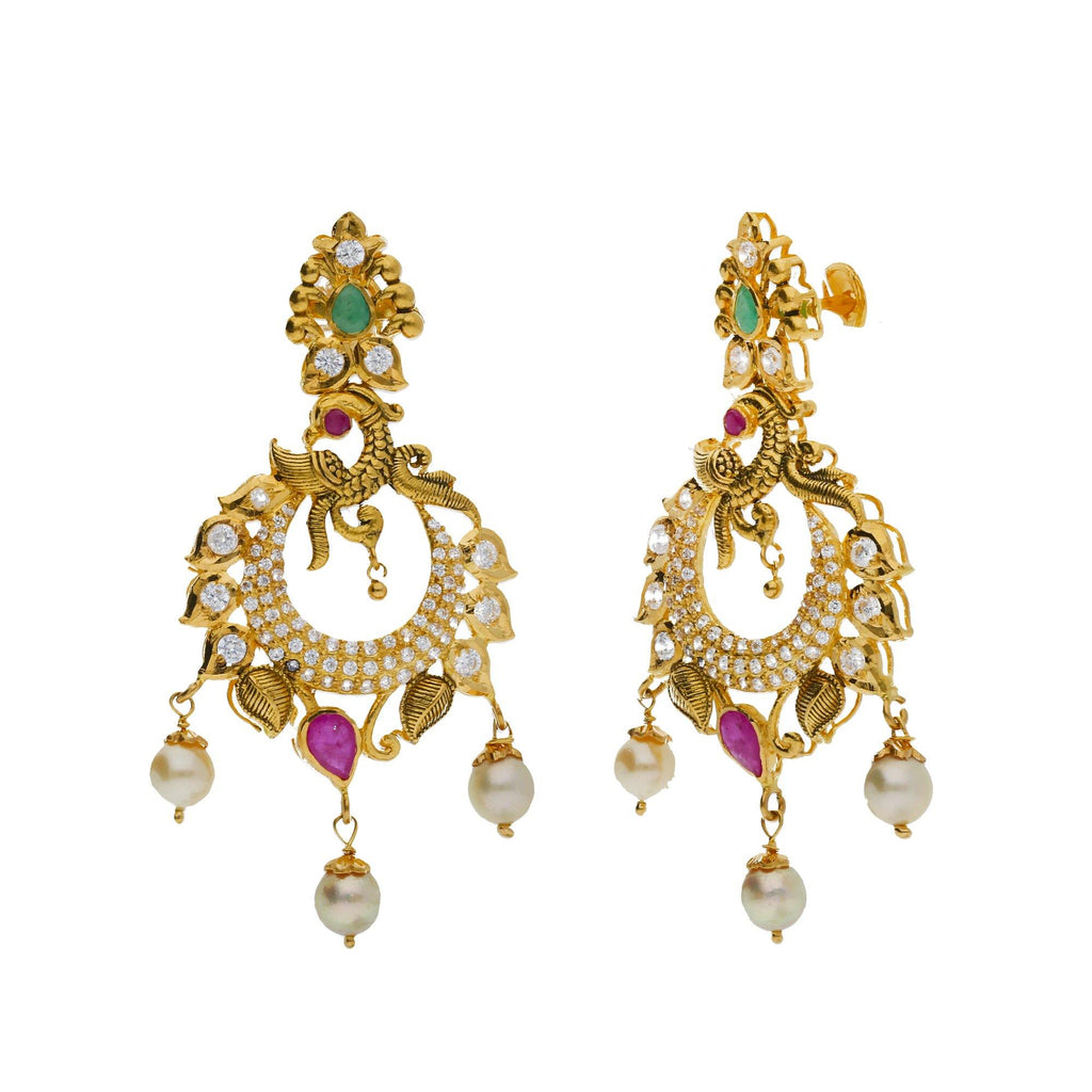 22K Yellow Antique Gold 2-in-1 Choker/Vanki & Chandbali Earrings Set W ...