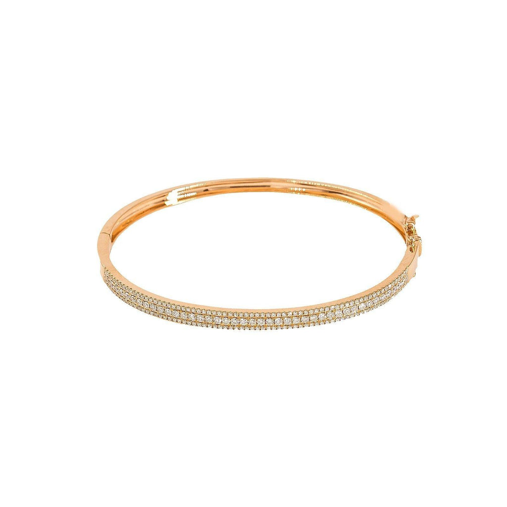 14K Rose Gold Diamond Bangle W/ VS Diamonds & Semi-Encrusted Band - Virani Jewelers | 14K Rose Gold Diamond Bangle Bracelet W/ VS Diamonds & Semi-Encrusted Band for women. This da...