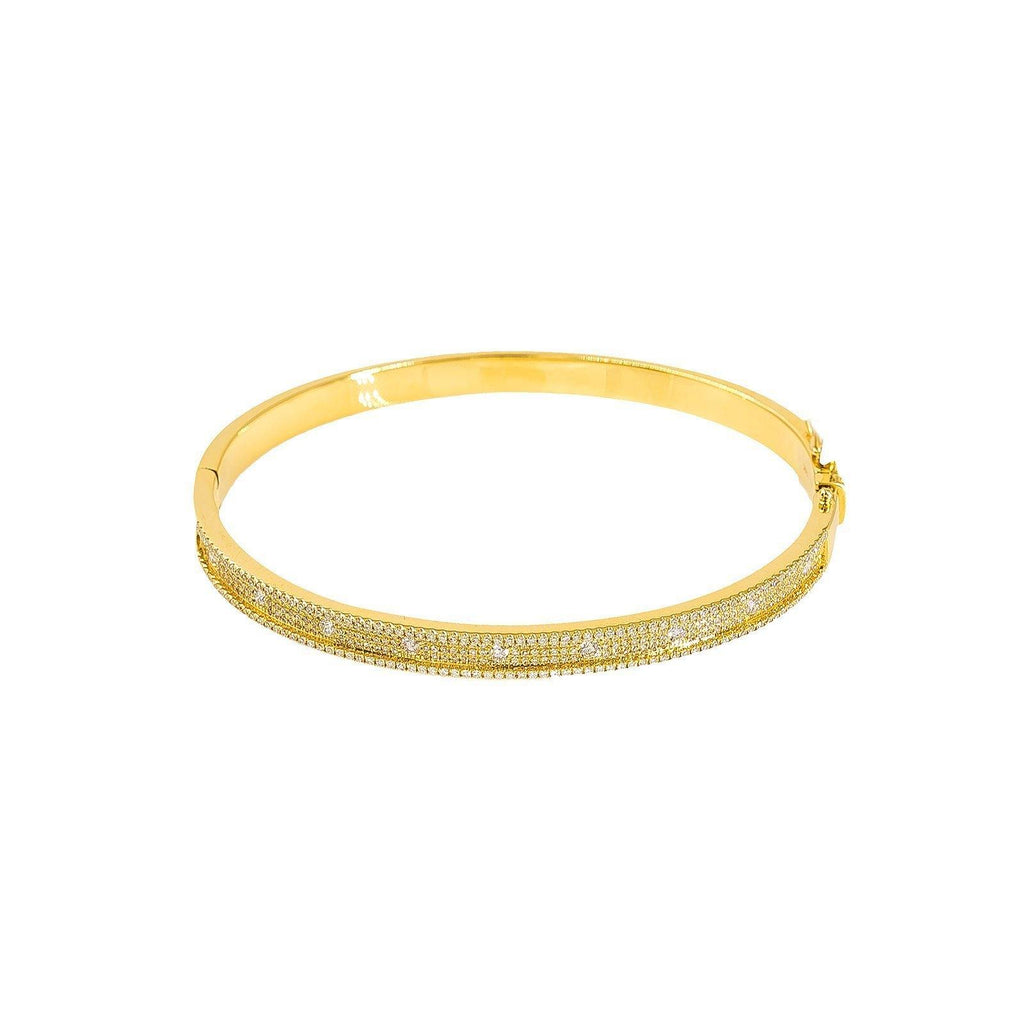 14K Yellow Gold Diamond Bangle W/ VS Diamonds & Fully Encrusted Indented Bangle - Virani Jewelers | 14K Yellow Gold Diamond Bangle W/ VS Diamonds & Fully Encrusted Indented Bangle for women. Th...