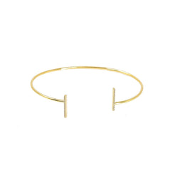 14K Yellow Gold Diamond Bangle W/ VS Diamonds & Bar Accents on Open Cuff Bangle - Virani Jewelers