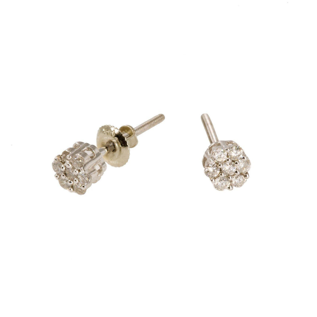 14K White Gold Diamond Stud Earrings W/ 0.25ct SI Diamonds & Cluster Flower - Virani Jewelers | 14K White Gold Diamond Stud Earrings W/ 0.25ct SI Diamonds & Cluster Flower for women. This p...