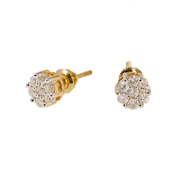 14K Yellow Gold Diamond Stud Earrings W/ 0.5ct SI Diamonds & Cluster Flower - Virani Jewelers | 14K Yellow Gold Diamond Flower Cluster Earrings W/ 0.5ct SI Diamonds. This petite pair of diamond...