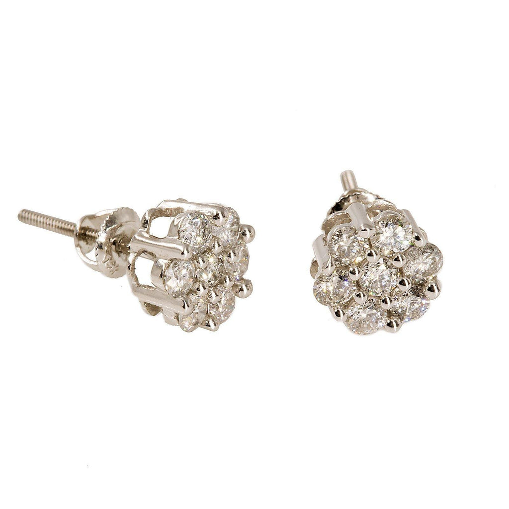 14K White Gold Diamond Stud Earrings W/ 1.0ct SI Diamonds & Cluster Flower - Virani Jewelers | 14K White Gold Diamond Stud Earrings W/ 1.0ct SI Diamonds & Cluster Flower for women. This pe...