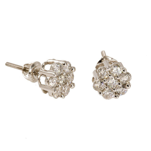 14K White Gold Diamond Stud Earrings W/ 1.0ct SI Diamonds & Cluster Flower - Virani Jewelers | 14K White Gold Diamond Stud Earrings W/ 1.0ct SI Diamonds & Cluster Flower for women. This pe...