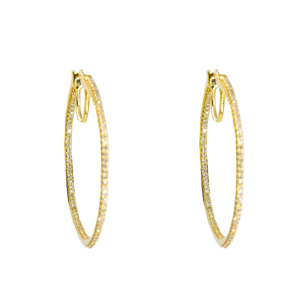 14K Yellow Gold Diamond Hoop Earrings W/ 0.50ct SI Diamonds - Virani Jewelers | These are a pair of 14K yellow gold diamond hoop earrings with 0.50ct SI diamonds. These stunning...