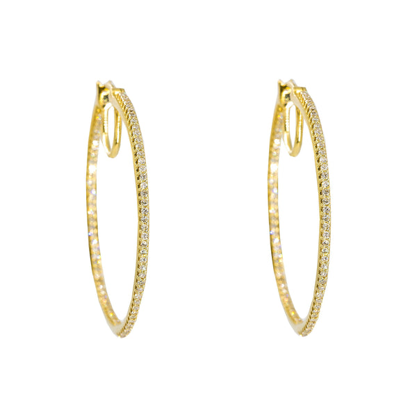 14K Yellow Gold Diamond Hoop Earrings W/ 0.50ct SI Diamonds - Virani Jewelers | These are a pair of 14K yellow gold diamond hoop earrings with 0.50ct SI diamonds. These stunning...