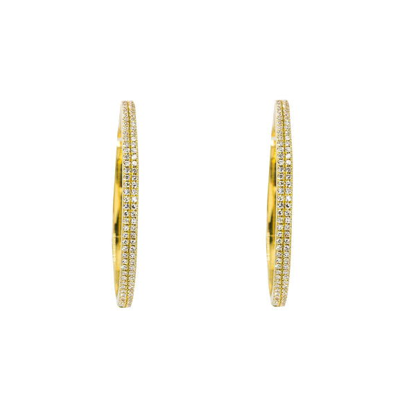 14K Yellow Gold Diamond Hoop Earrings W/ 0.3ct VS-SI Diamonds in Double Row - Virani Jewelers | These are a pair of double-row diamond hoop earrings set in 14K yellow gold with 0.3ct VS-SI diam...