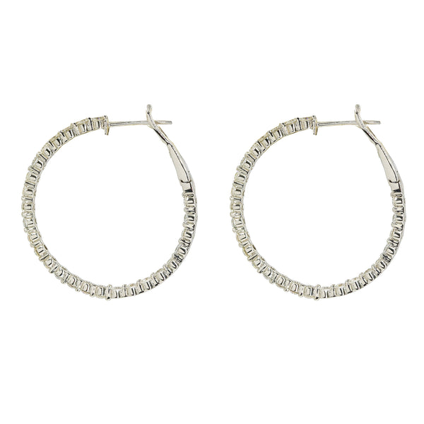 14K White Gold Diamond Hoops W/ 3.2ct Diamonds & Shared Prong Setting - Virani Jewelers | These are our 14K white gold diamond hoops for women. Dare to dazzle with these 14K white gold di...
