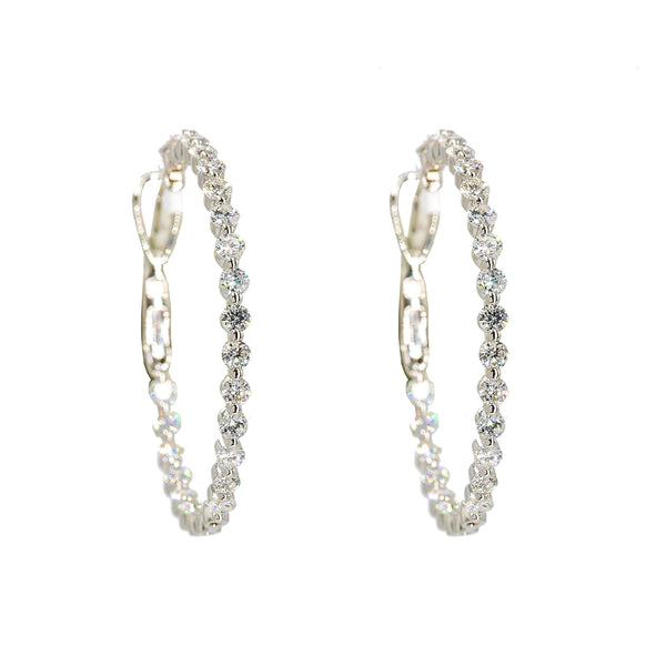 14K White Gold Diamond Hoops W/ 3.2ct Diamonds & Shared Prong Setting - Virani Jewelers |  14K White Gold Diamond Hoops W/ 3.2ct Diamonds & Shared Prong Setting for women. Dare to daz...