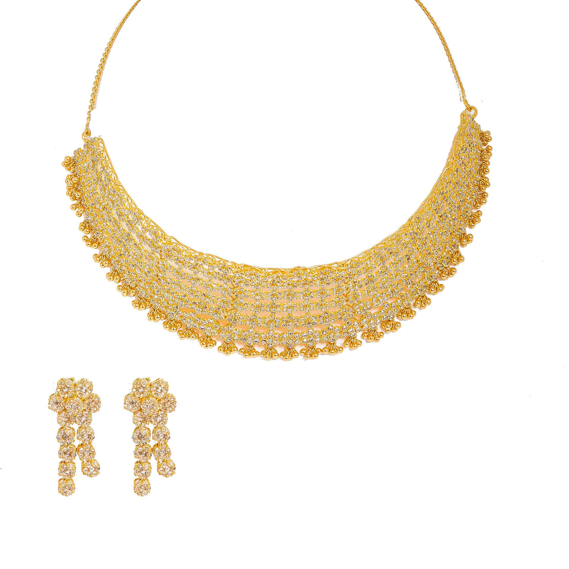 22K Yellow Gold Diamond Necklace Earrings Set W 28.04ct Uncut Diamo Virani Jewelers
