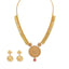 22K Yellow Gold Diamond Necklace & Earrings Set W/ 9.26ct Uncut Diamonds, Rubies & Laxmi Kasu on Round Pendant Necklace - Virani Jewelers