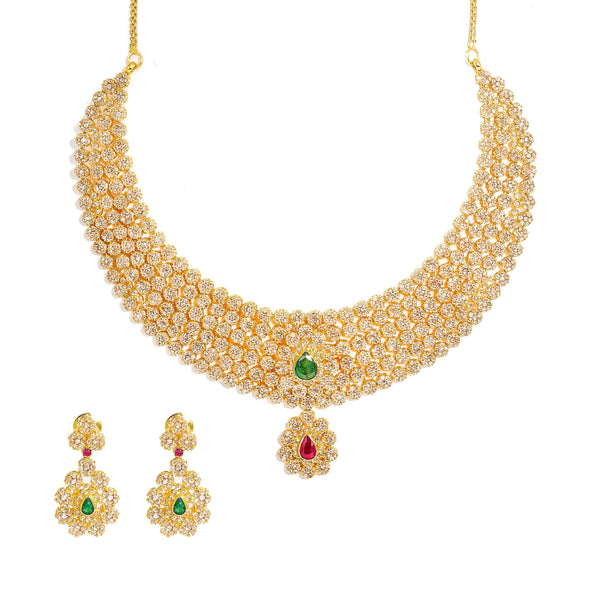 22K Yellow Gold Diamond Necklace & Earrings Set W/ 38.54ct Uncut Diamonds, Rubies & Emeralds on Choker Necklace - Virani Jewelers |  22K Yellow Gold Diamond Necklace & Earrings Set W/ 38.54ct Uncut Diamonds, Rubies & Emer...