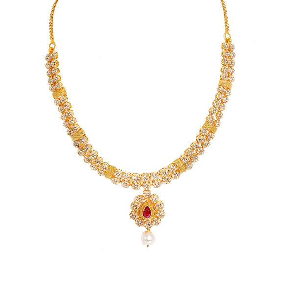 22K Yellow Gold Diamond Necklace and Earrings Set W/ 14.24ct Uncut Diamonds, Rubies, Pearls & Clustered Flower Designs - Virani Jewelers |  22K Yellow Gold Diamond Necklace and Earrings Set W/ 14.24ct Uncut Diamonds, Rubies, Pearls &...