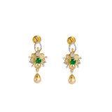 18K  Yellow Gold Diamond Necklace & Earrings Set W/ VVS Diamonds, Emeralds, Pearls & Lotus Flower Pendant - Virani Jewelers |  18K Yellow Gold Diamond Necklace & Earrings Set W/ VVS Diamonds, Emeralds, Pearls & Lotu...