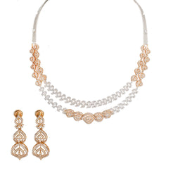 18K  Multi Tone Gold Diamond Necklace & Earrings Set W/ VVS Diamonds, Eyelet Designs & Fence Link Details - Virani Jewelers