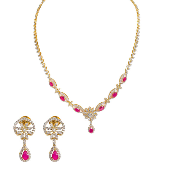 18K  Multi Tone Gold Diamond Necklace & Earrings Set W/ VVS Diamonds, Rubies & Eyelet Chain - Virani Jewelers | 18K Multi Tone Gold Diamond Necklace & Earrings Set W/ VVS Diamonds, Rubies & Eyelet Chai...