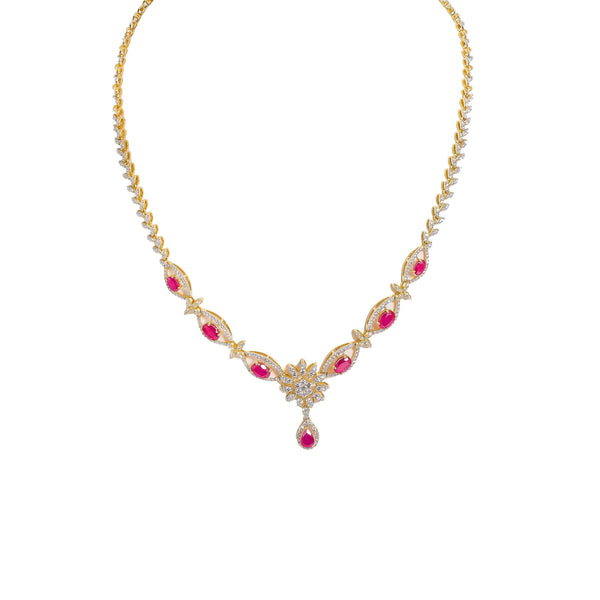 18K  Multi Tone Gold Diamond Necklace & Earrings Set W/ VVS Diamonds, Rubies & Eyelet Chain - Virani Jewelers | 18K Multi Tone Gold Diamond Necklace & Earrings Set W/ VVS Diamonds, Rubies & Eyelet Chai...