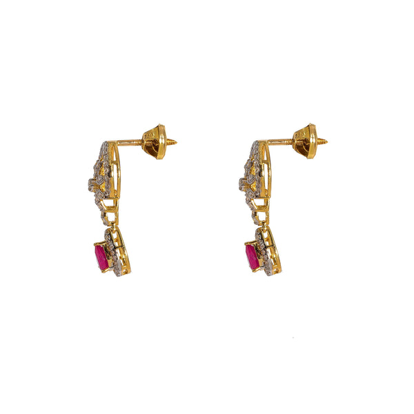 18K  Multi Tone Gold Diamond Necklace & Earrings Set W/ VVS Diamonds, Rubies & Eyelet Chain - Virani Jewelers | 18K Multi Tone Gold Diamond Necklace & Earrings Set W/ VVS Diamonds, Rubies & Eyelet Chai...