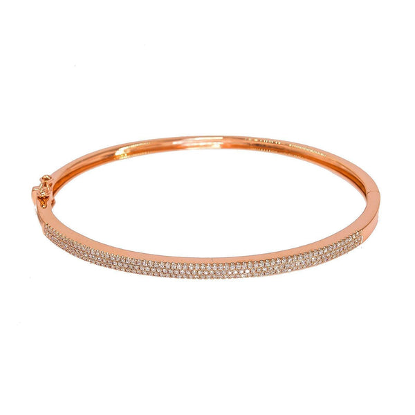 14K Rose Gold Diamond Bangle W/ VS Diamonds & Bright Polished Solid Band - Virani Jewelers | 14K Rose Gold VS Diamond Bangle Bracelet W/ Bright Polished Solid Band for women.  This radiant b...