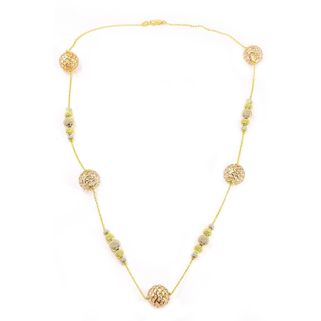 22K Multi Tone Gold Chain W/ Hollow Bauble Accents On Cable Pattern Chain - Virani Jewelers |  22K Multi Tone Gold Chain W/ Hollow Bauble Accents on Cable Pattern Chain for women. This piece ...