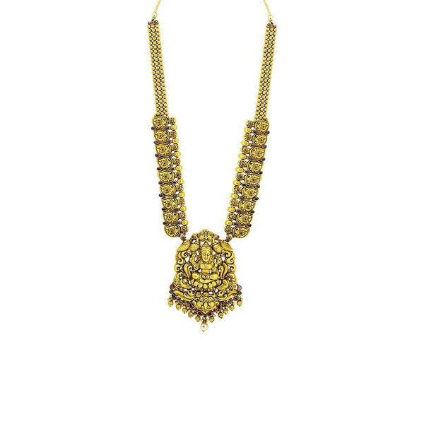 22K Gold Temple Antique Necklace - Virani Jewelers | Necklace Length 32 inches. Necklace minimum width 2 mm. Necklace maximum width 25 mm. Pendant Len...